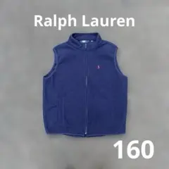 90s ラルフローレン フリース ベスト フルジップ ネイビー ポニー刺繍赤