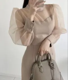 dholic シアーリボンマーメイドワンピース ベージュ