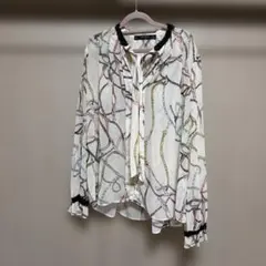 ZARA BASIC チェーン柄 ボウタイブラウス 長袖のサムネイル