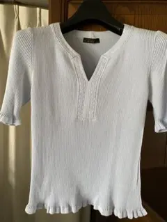 リブ編み ライトブルー 半袖Tシャツのサムネイル