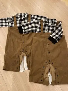 コーデュロイロンパース 70cm チェック柄