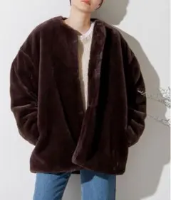 ANGIE ノーカラーエコファーコート