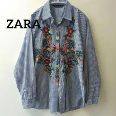 D221836 ZARA 総柄 ストライプシャツ - メルカリ