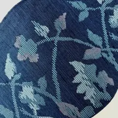 81半幅帯 小袋帯 ざっくり紬織 冥色 渋い青色 しっとり大人の花草文様 着物