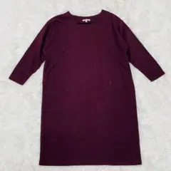 グローバルワーク　バーガンディ　Vネック　七分袖ワンピース　【M】　ポリエステル