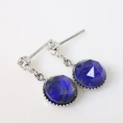 ロジウム ラピスラズリ×クリスタル 8mm 吊り下げ シルバー ピアス