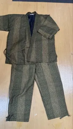 緑と茶色のストライプ甚平