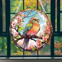 サンキャッチャー 壁掛け飾り ステンドグラス 鳥 桜 インテリア