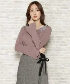 WILLSELECTION ウィルセレクション フラワー刺繍Vネックリブニット
