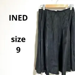 【INED】 膝丈フレアスカート/バックジップ 【9】ブラック
