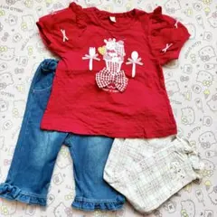 クーラクール　90サイズ　パフェTシャツ　デニムパンツ　チェックなど　３点セット