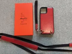 本革 iPhone15 ケース ストラップ付 ダークレッド 赤 イタリアンレザーのサムネイル
