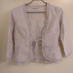 ☆LAURA ASHLEY 長袖ボレロ ベージュ サイズ7　リネン　麻のサムネイル