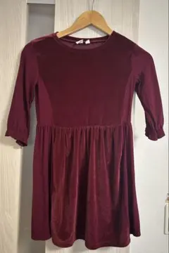 バーガンディ 七分袖 ワンピース