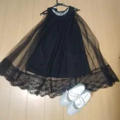 専用　　黒いチュールドレス ビジュー付き　キラキラパンプス