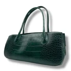 極美品！　フルラ　FURLA クロコ型押し　ハンドバッグ　グリーン　肩掛け