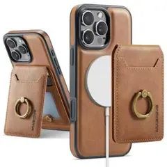 MACKING iPhone15 用カードケース レザー風　磁気 茶色