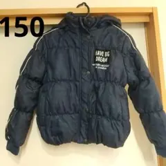 ネイビー デニム調フード付きダウンコート