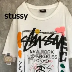 【特価】stussy 半袖 Tシャツ ワールドツアー ロゴ ペンキ 落書き 古着
