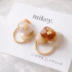 【人気No.3】べっ甲風ニュアンスピアス｜金箔×ゴールドフープ イヤリング可