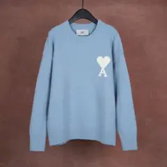 AMI PARIS アミパリス ハートロゴ ニット セーター L ライトブルー