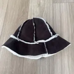 ダークブラウン フェイクファー ハット