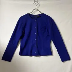 MICMAC ノーカラーウールアウター　Sサイズ相当　ブルー　レナウン
