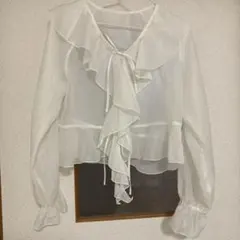 ホワイト シアーフリルブラウス 長袖