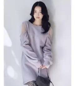 【匿名発送】SNIDEL シースルーショルダーニットワンピース ラベンダー