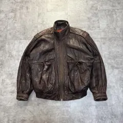 80s vtg short real leather bomber jkt