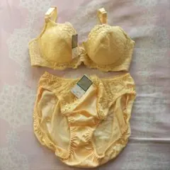 ブラジャーショーツセット B65 M レースデザインのイエロー
