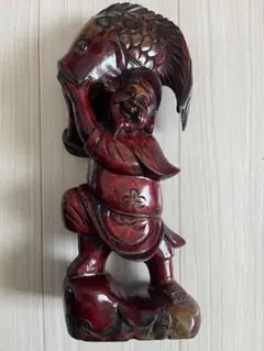 ○在銘 時代木彫 珍作 恵比寿様 鯛担ぎ 片足立ち 鯛担ぎ 縁起物 商売
