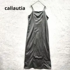 美品★callautia ベロア調Iラインキャミワンピース　グレー　L　リボン