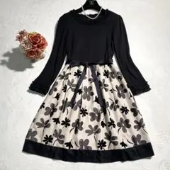 極美品✨ギャラリービスコンティ リボン付き ひざ丈ワンピース 花柄 フリル 2M