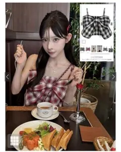 チェック柄ビッグリボンキャミソールビスチェのサムネイル