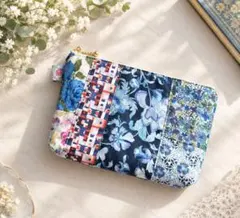 ハンドメイド リバティ パッチワーク ポーチ ブルー系