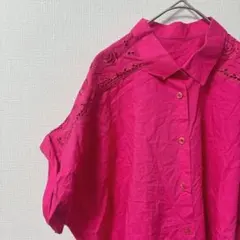 ☆一点もの☆レディース ショッキングピンク 半袖シャツ レースディテール