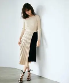 FRAY I.D ダイヤ柄プリーツニットワンピース