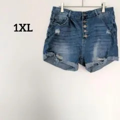 美品✨ 【1XL】 デニム ショートパンツ レディース ダメージ加工 カジュアル