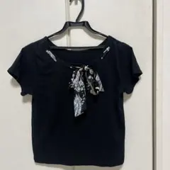 Rewde Tシャツ　トップス　M 黒　スカーフ　オフィス　カジュアル　夏　秋