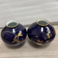 香蘭社 花瓶 2点セット 瑠璃色 金彩 花柄のサムネイル