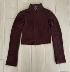 ヴィンテージ　ジップアップ　モヘアニット　ブラウン