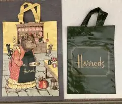 未使用　Harrods ネズミ &オリジナルグリーン　トートバッグ 2点