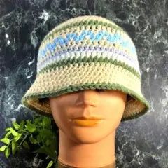 ベージュ　ブルー　グリーン　クラッシャーハット　バケットハット　クロシェハット