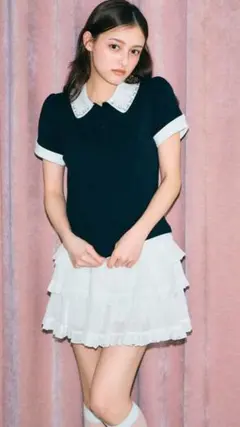 新品未使用】【USAGI ONLINE限定】レイヤードビジューポロカットソー