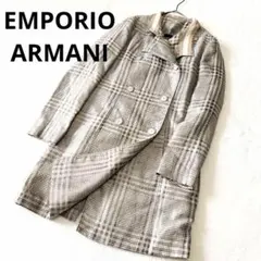 1523 エンポリオアルマーニ チェスターコート ダブル チェック 36 リネン