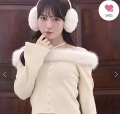 NICE CLAUP オフショルフェイクファーニット