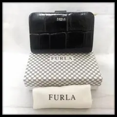 FURLA フルラ 二つ折り財布 クロコ型押し ブラック 箱・保存袋付きのサムネイル