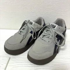 【厚底】レトロ スエード調 スニーカー グレー×ネイビー 24.5cm 39