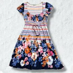 フィフィーユパリ ワンピース S/M ヴィスコース 花柄 ボーダー 美シルエットのサムネイル